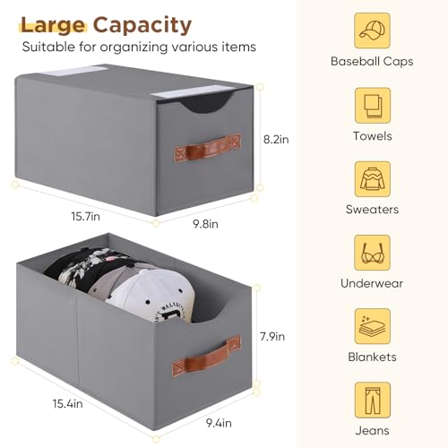 2 Pack Stackable Storage Drawers, Fabric Closet Organizers and Storage with Handles and Clear Window, Pull-Out Clothes Storage Bins with Drawer for Closet, Bedroom, Living Room, Under Bed, Gray - color: Gray, size: 2 Pack