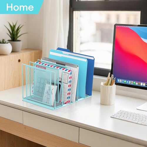 File Organizer for Desk, 5-Section Vertical File Sorter, Paper Holder Organizer Standing Metal File Folder for Office Home Classroom, Blue - color: Blue, size: 1 Pack 5-Section