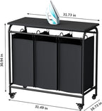 LINZINAR 3 Bag Laundry Basket Sorter Heavy Duty Rolling Lockable Wheels Laundry Hamper Cart with Ironing Board and Removable Bags, Black - size: 3 Bags Black with Board