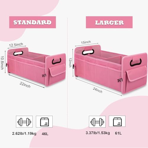JiatuA Car Trunk Organizer, Car Organizers and Storage Collapsible Multi Compartment Container Box, Adjustable Car Accessories for SUV Sedan Truck, Standard Size, Pink - color: Pink, size: Standard