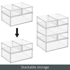 mDesign Plastic Stackable Bathroom Storage Organizer Bin Containers with Front Pull Drawer for Bathroom Countertop, Vanity, Closet Shelves - Holder for Accessories, Lumiere Collection, Set of 3, Clear - size: Mixed Sizes (Pack of 3)