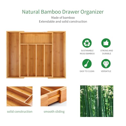 Utoplike Bamboo Cutlery Tray Silverware, Drawer Dividers for Kitchen Utensils, Flatware Tray Drawer Insert for knives, Gadgets and Garage Tools, Office Supplies - color: Natural, size: Small
