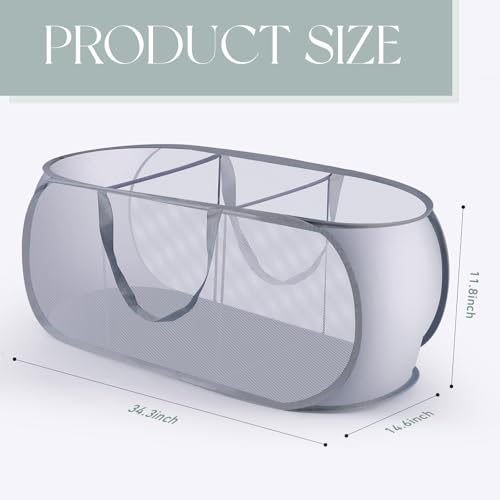 FACULX 2 Pack Up Hampers for Laundry, 3 Compartments Mesh Folding Laundry Basket Collapsible, Mesh Laundry Hamper for Laundry Room, Bathroom, Room, College Dorm or Travel (Grey and Black) - color: grey and black
