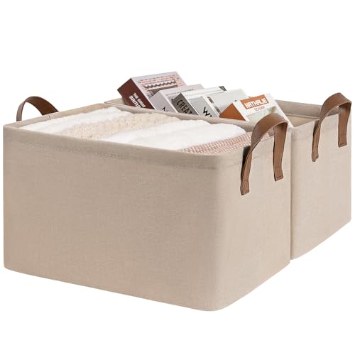 CHICVITA Storage Baskets for Shelves, Large Closet Storage Bins with Handles, Fabric Clothes Towels Baskets for Organizing, 16 ¾" L x 11" W x 9 ¾" H, Brown, 2-Pack - color: Brown 2-Pack, size: 16 ¾" L x 11" W x 9 ¾" H
