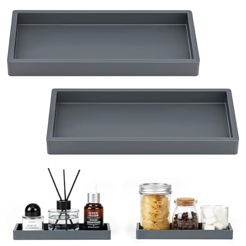 Luxspire Bathroom Vanity Tray, 7.9 x 4 Silicone Kitchen Counter Tray for Soap Dispenser, Bathroom Countertop Organizer for Perfume Soap Towel Bathroom Accessories, 2 Packs, Dark Gray - color: Dark Gray, size: 7.87 × 3.94 × 0.79 in