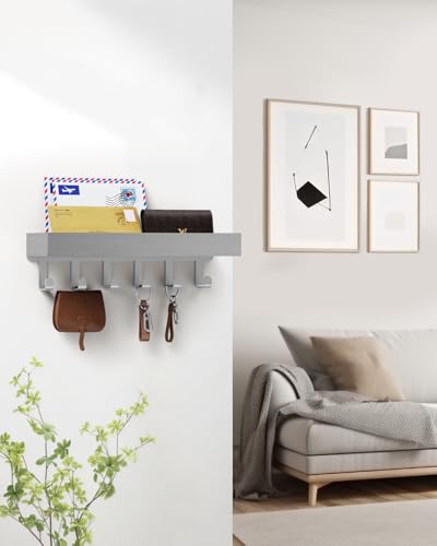 Key Holder Wall Mount Adhesive Magnetic - Hanging Key Hooks with Mail Organizer Tray for Wallet House Accessories - Keys Hanger Rack with Shelf for Camper Entryway Door Home Living Room Decor Grey - color: Gray, size: Medium