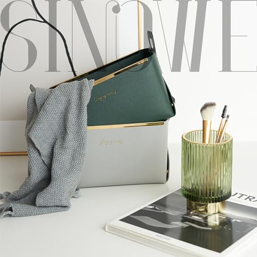 Small Basket for Organizing Makeup Snack Magzine,Folding Cube Organizer Bin with Handles,Faux Leather Decorative Tray (Dark Green) - color: Dark Green