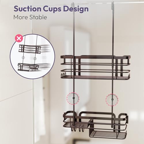 SWTYMIKI Shower Caddy Hanging Organizer - Over the Door Shower Caddy with Soap Holder, 11 Hooks, 2 Installation Ways, Stainless Steel Rustproof Bathroom Organizer, Bronze - color: Bronze