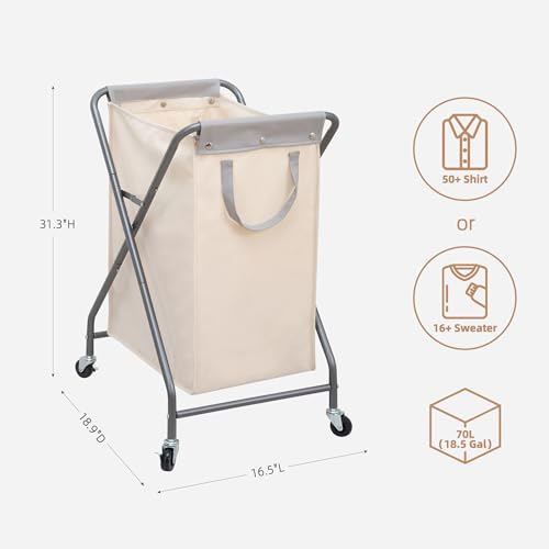 STORAGE MANIAC Collapsible Laundry Hamper with Wheels, Rolling Laundry Basket, Heavy Duty Cloth Sorter with Removable Bag, Folding X Frame Clothes Organizer Cart for Easy to Store, 1 Section - size: 1 Section