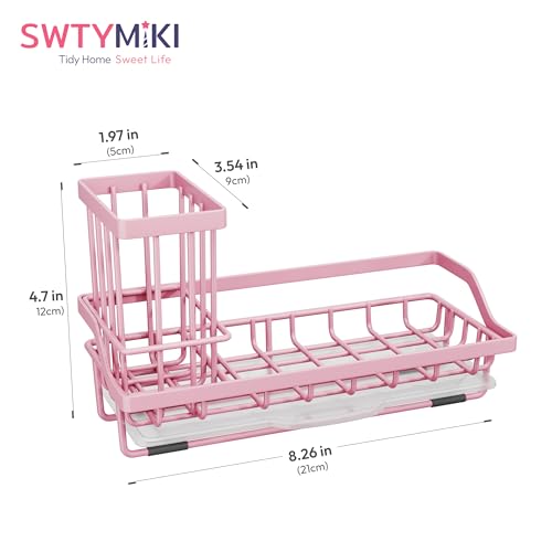 SWTYMIKI Sink Caddy Sponge Holder - Kitchen Sink Organizer with High Brush Holder for Countertop to Hold Dish Soaps and Sponges, Stainless Steel, Pink - color: Pink, size: Medium