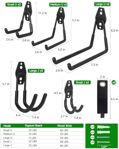PIYILO Garden Tool Organizer 48 in with 18 Garage Hooks, Heavy Duty Garage Wall Hooks for Hanging Ladder, Bike, Tool Storage Rack for Yard Tools, Shovel, Shed (23 Pack) - size: 48 inch 18-Hook