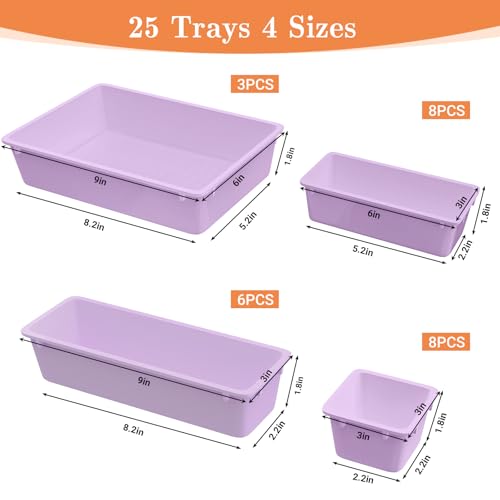 SpaceHacks 25 PCS Plastic Drawer Organizer Set, 4-Size Versatile Organizer Trays & Storage Bins for Makeup, Jewelry, and Gadgets in Bathroom, Bedroom and Office, Purple - color: Purple