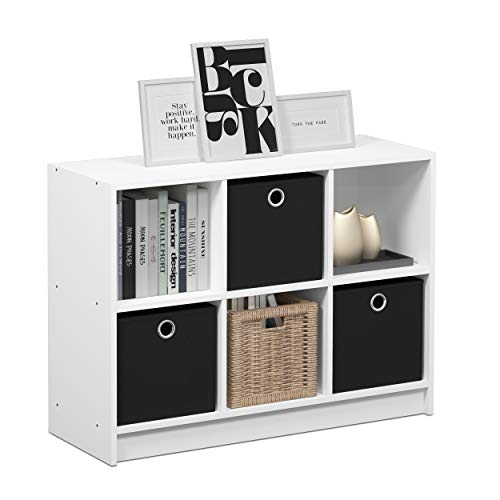 Furinno Basic 3x2 Cube Storage Bookcase Organizer with Bins, White/Black - color: White/Black, size: 6-Cube with Bin
