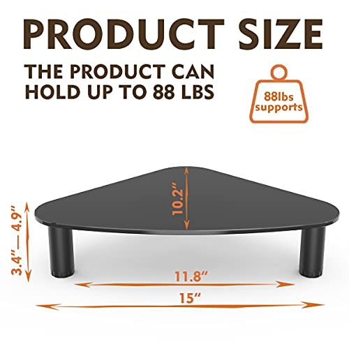Hemudu Tempered Glass Computer Monitor Riser/Triangle Save Space Desktop Corner Stand for Computer Monitor & Laptop Black HD01B-003 - color: black