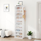 Shoe Rack 10 Tier Shoe Storage Cabinet with Door 20 Pair Tall Shoes Rack Organizer Free Standing Expandable Stable Plastic Easy Assembly Shoes Shelf for Closet Hallway Entryway Bedroom White - size: 16" Wide-20 Pairs