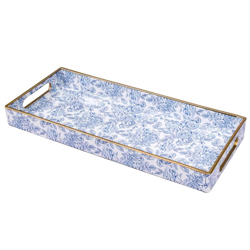 MAONAME Plastic Vanity Tray, Narrow Bathroom Counter Tray, Blue Decorative Trays with Handles, Storage Dresser Trays Organizer for Toilet Tank, Jewelry, Makeup, 13.8" x 6" x 1.57" - color: Bohemian-9