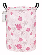 FANKANG Storage Basket, Nursery Hamper Canvas Laundry Basket Foldable with Waterproof PE Coating Large Storage Baskets for Kids Boys and Girls, Office, Bedroom, Clothes,Toys(Pink roses) - color: Pink roses