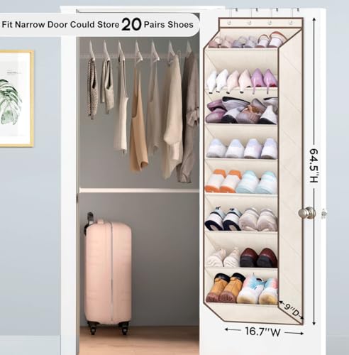SLEEPING LAMB Over The Door Shoe Organizer for Closet with Large Deep Pockets, Narrow Shoe Rack for Door Hanging Boots Storage, Beige - color: Beige, size: 64.5''