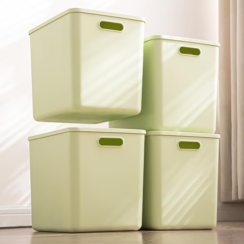4 pack large plastic White storage bins with Lids, Toy Box Chest with Handle，Organizer Containers Baskets for Baby,Nursery，Shelves，Playroom, Bedroom，Office,Closet，home (Light Green, 4XL) - color: Light Green, size: Set of 4 Extra Large