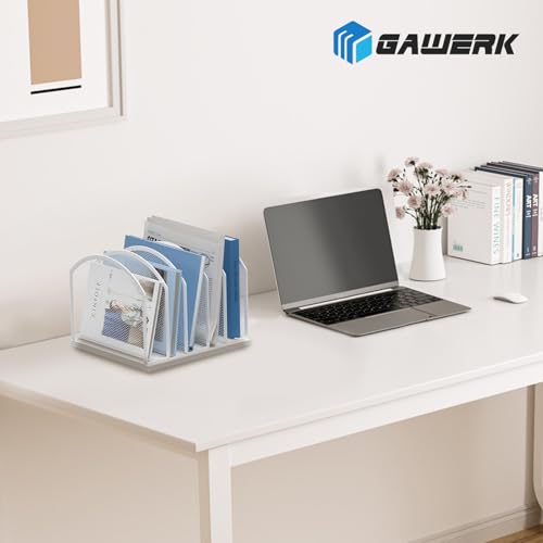 Gawerk 5-Section Vertical Desktop Organizer, 5-Section Mesh File Folder Stand Sorter for Office Home Classroom Organization (1, White) - color: White