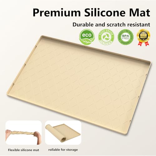 Mateeylife Under Sink Mats for Kitchen Waterproof 34"X22", Undersink Protectors，Silicone Mat Cabinet Liner, Under Sink Organizer for Bathroom and Kitchen，Boot Tray Pet Food Mat, Khaki - color: Khaki, size: 22''W x 34''L