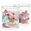STORi Bella Tall Scrunchie Holder | Stackable Clear Plastic Container (Set of 2) Round Vanity Storage Organizers with Lids for Hair Accessories & Beauty Supplies | Made in USA