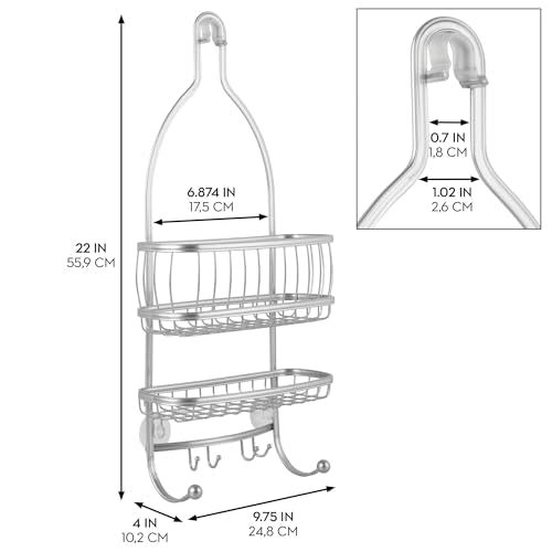 iDesign Metal Extra-Wide Hanging Shower Caddy, The York Collection – 10" x 4" x 22", Silver - color: Silver