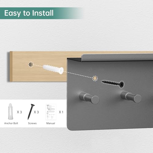 Key and Mail Holder for Wall, Key Hooks Rack Hanger Organizer Wall Mount with Small Shelf, Metal Entryway Living Room Storage Decor for Coat Purse Bag Wallet Dog Leash, White - color: Black