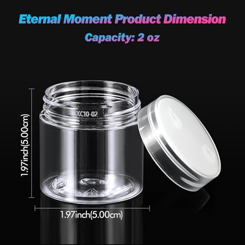 50 Pack 2 OZ Plastic Jars Round Clear Cosmetic Container with Clear Lids, Eternal Moment Slime Jars for Lotion, Cream, Ointments, Makeup, Eye shadow, Rhinestone, Samples, Pot, Travel Storage - color: Clear Lid, size: 2 Ounce