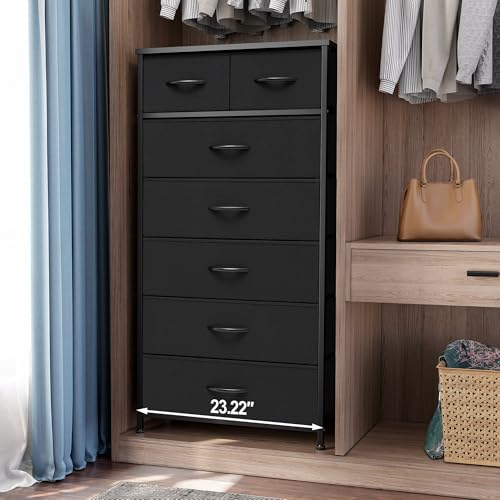 Crestlive Products Vertical Dresser Storage Tower - Sturdy Steel Frame, Wood Top, Easy Pull Fabric Bins, Handles - Organizer Unit for Bedroom, Hallway, Entryway, Closets - 7 Drawers (Black) - color: Black, style: 7 Drawers