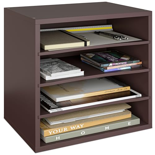 Ballucci 4-Tier Paper Organizer, Desk File Organizer, Stackable Letter Tray, Wood Mail Sorter with Adjustable Storage Shelves, Office Desk Organizer, Dark Brown, Espresso - color: Espresso, size: 4 Tier Standard