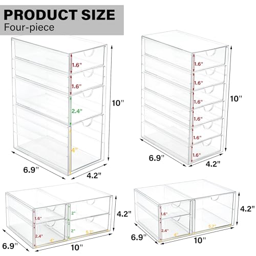 Prsildan Acrylic Drawer Organizer with 17 Drawers, Craft Office Desk Makeup Organizers Accessories, Set of 4 Clear Stackable Storage Drawers for Vanity, Countertop, Jewelry, Art Supply Organization - style: 17 Drawers