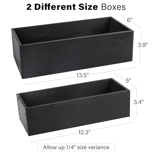 LotFancy Bathroom Decor Box, 2 Pack Wooden Toilet Paper Holder, Black Toilet Tank Storage Basket, Farmhouse Rustic Back of Toilet Tray - color: Black