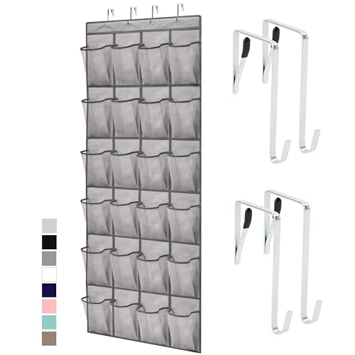 GORILLA GRIP Over the Door Shoe Organizer, 24 Large Breathable Mesh Pockets, Space Saving Hanging Storage Holder, Closet Rack Hanger Holds Up to 40 lbs, Hangs on Closets for Shoes, Accessories, Grey - color: Grey, size: 24 Pockets/4 Hooks