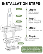 Shower Caddy Hanging - Never Rust Shower Hanging Organizer - Aluminum Over the ShowerHead Caddy with 6 Hooks for Razor/Sponge (Silver) - color: Silver