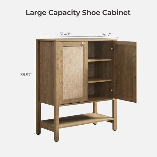 SICOTAS Shoe Storage Cabinet for Entryway - 5 Tier Rattan Entry Shoe Organizer Cabinet with Shelves & Doors, 2 Pieces Farmhouse Boho Shoe Rack for Hallway, Living Room, Closet (Carbon Cherry) - color: Carbon Cherry, size: 2 Pieces