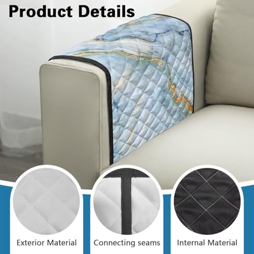 Blue Gold Marble Print Couch Arm Covers with 2 Side Storage Pockets, Anti-Slip Armrest Cover for Sofa, Chair, Loveseat, Recliner Arm Covers - color: Blue Gold Marble