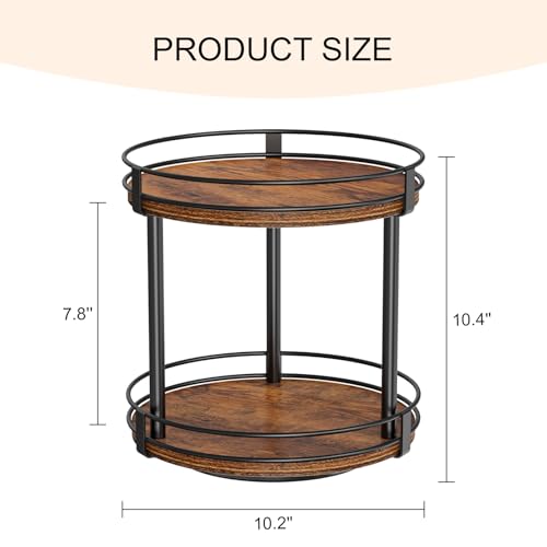 Snughome Rotating Spice Rack, 2 Tier Lazy Susan Organizer, Wood Kitchen Countertop Organizer, Brown Lazy Susan Turntable for Cabinet, 10.2" x 10.2" x 10.4" - color: Rustic Brown, size: 10.2" x 10.2" x 10.4"