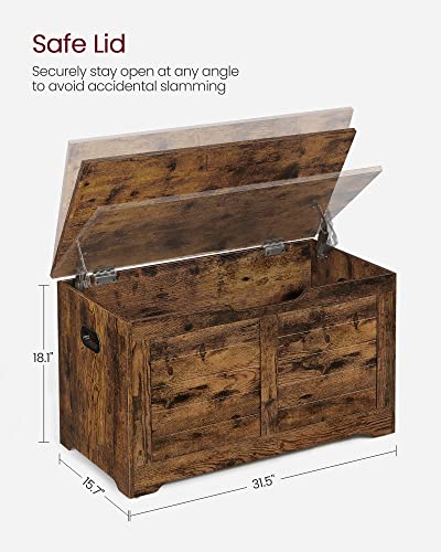 VASAGLE Storage Chest, Storage Trunk with 2 Safety Hinges, Storage Bench, Shoe Bench, Rustic Style, 15.7 x 31.5 x 18.1 Inches, for Entryway, Bedroom, Living Room, Rustic Brown ULSB063T01 - color: Rustic Brown, size: 31.5"W