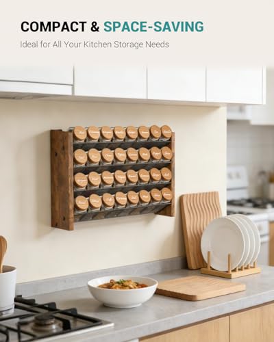 NESAPTO Spice Rack Organizer for Cabinet, Wooden 4 Tier Vertical Seasoning Organizers for Kitchen Pantry, Countertop/Wall Mount, Holds 32 Spice Jars (No Jars Included), 15.7" W × 9.4" H - size: Holds 32 Jars, 15.7"W × 9.4"H