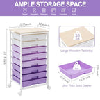 SYKIARIOL Rolling Cart with Drawers,Utility Cart With 8 Drawers and Wooden Tabletop for Living Room,Classroom,Bedroom,Bathroom,Dorm,Office,Purple - color: Purple