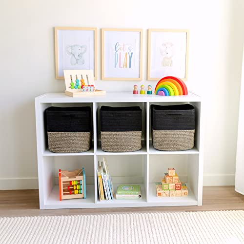 NaturalCozy Storage Cubes 11 Inch Cotton Rope Woven Baskets for Organizing, 3-Pack | Cube Storage Bin | Square Storage Baskets for Shelves Organizer, Classroom, Kids Toy Bins, Closet, Baby Nursery - color: Black & Mixed Black