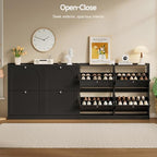 ONBRILL Shoe Cabinet with 4 Flip Drawers, Freestanding Ultra Slim Hidden Shoe Organizer with Classic Arched Pattern, 16-24 Pairs Shoe Storage Cabinet for Entryway Hallway Living Room (Black) - color: Black