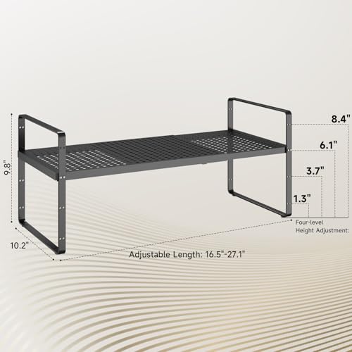 Hole Pattern Expandable Shelf Organizer,2Pack 10.2" Wide Easy to Assemble Cabinet Organizer Shelf, 16.5~27.1" Adjustable Height&Stackable Spice Organization for Cupboard, Black - color: Black, size: 2Pack-10.2''W-Hole Pattern