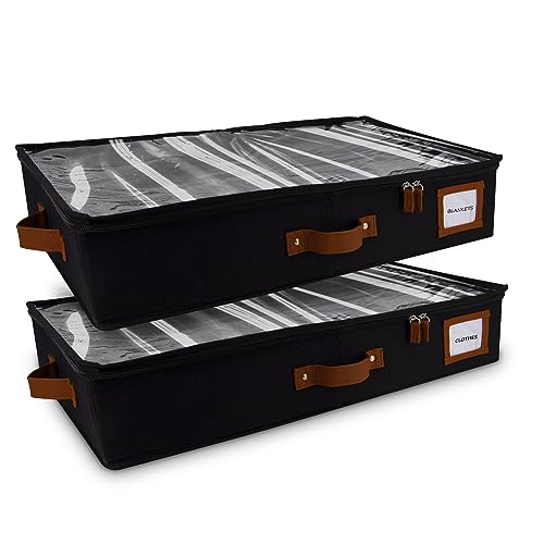 HOMELUX THEORY 2pc Under Bed Storage Containers, Bedroom Under the Bed Drawer Storage Organizer with Bins and Lids, Medium Underbed Clothes Storage Box Ideal for Blanket, Fabric, & Shoes (Black) - color: Black, size: Medium (2pc)