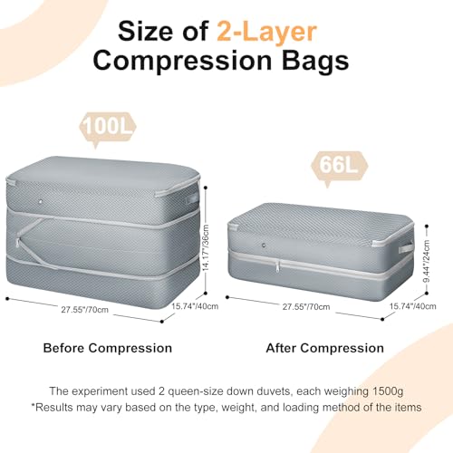 Comforter Storage Bag - Large Capacity Bedding Storage Bags Ultra Space Saving Self Compression Organizer, Washable Compression Bags for Storage Comforter Blanket Duvet Pillow, 2-Pack, Grey - color: Grey, size: 2 Packs