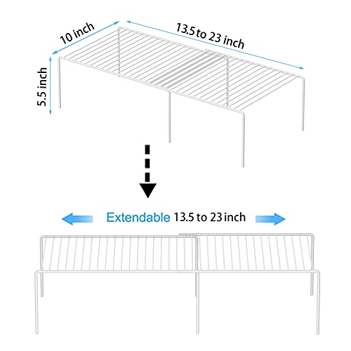 Redrubbit 4-Piece Expandable Metal Rustproof Storage Shelf Rack, Kitchen Counter and Cabinet Organizer, Space Saver for Fridge, Bathroom, White, Set of 2 - color: White