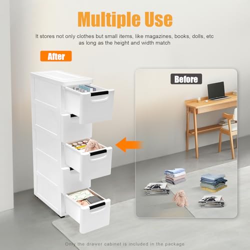 5 Drawers Stackable Storage Drawers Plastic Storage Drawers Collapsible Storage Bins Plastic Clothes Organizer Drawers Storage for Living Room,Bedroom,Office (White, 7.87" W) - color: White, size: 7.87" W