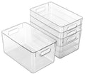 Hudgan Set of 4 Clear Plastic Storage Bins, 4 Large Storage Containers for Pantry Organizers, Home Edit, Kitchen Cabinet, Refrigerator, Under Sink Organization, Bathroom, Office - size: 4L