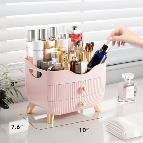 Makeup Organizer Countertop, Large Capacity Skincare Cosmetic Organizer for Vanity with 2 Drawers, Cosmetic Display Cases Makeup Storage Box for Bedroom, Bathroom, Ideal Gifts for Women(Pink) - color: Pink